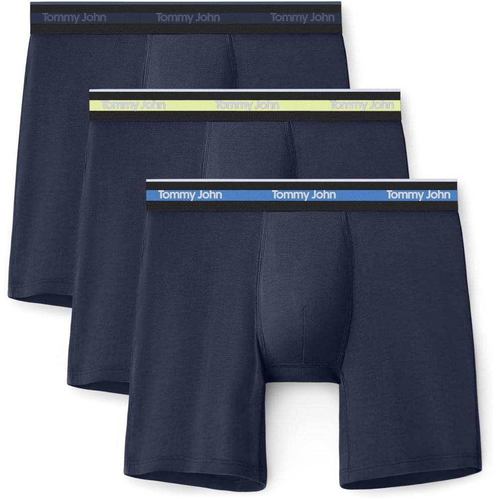image:imageTommy John Mens Comfort Micro Boxer Brief Underwear 6 3Pack Brushed Microfiber 4Way Stretch amp StayPut WaistbandDress Blues Dress Blues Luminary Green Dress Blues Marina
