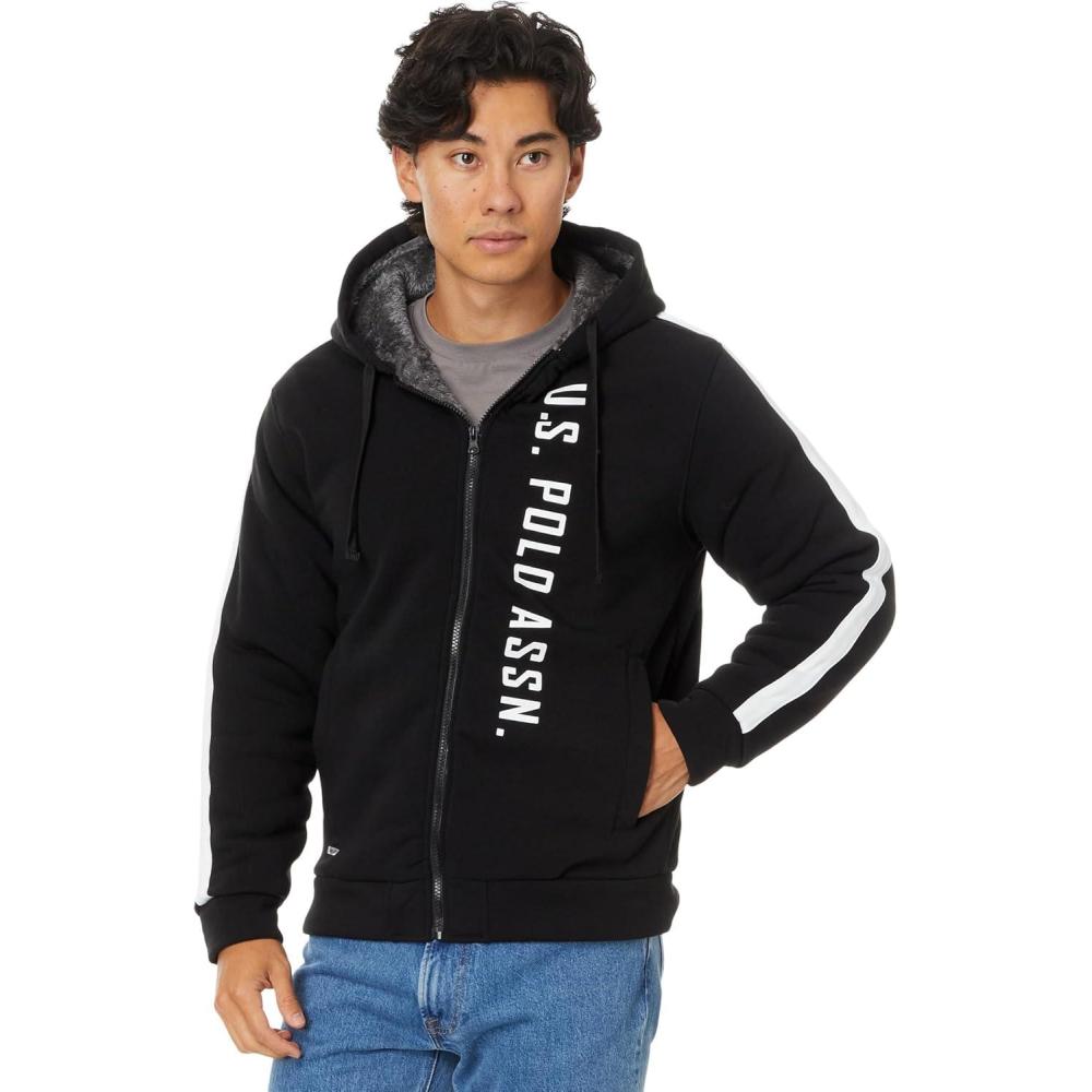 image:imageUS POLO ASSN mens Uspa High Density Print Woodmark Sherpa HoodieBlack