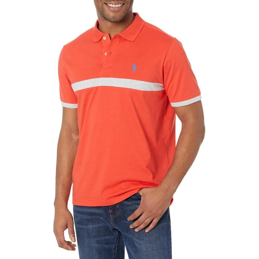 image:imageUS Polo Assn Thin Chest Stripe Sleeve Cuff Knit Shirt Havana Red SM