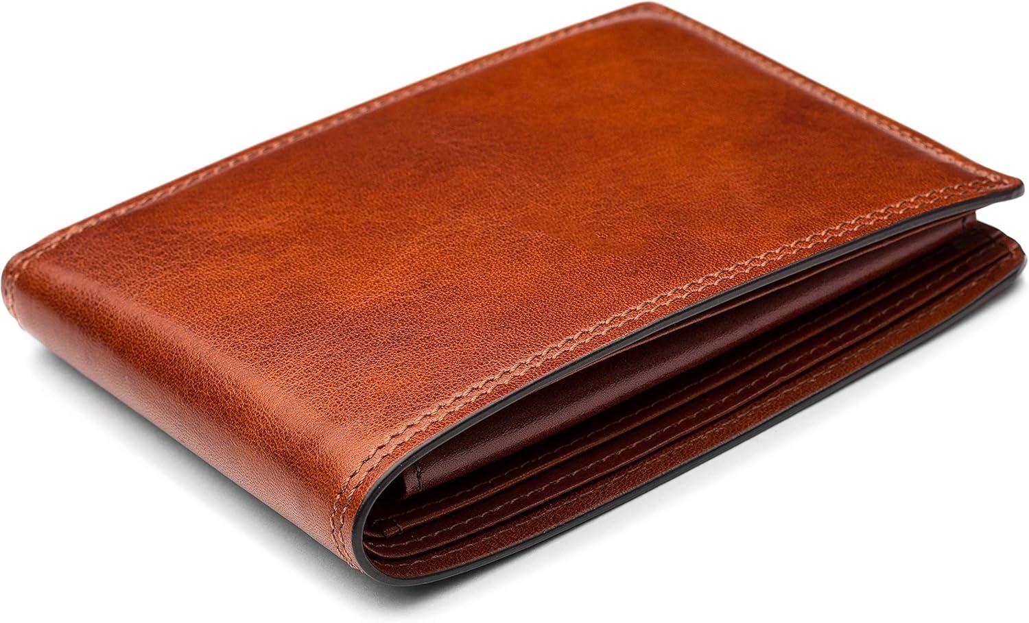 image:imageBosca Mens Leather Wallet with Removable ID Passcase Dolce Italian leather Wallet for Men 8 Card Slots Bifold Design HandStitched Detailing Polished Finish Dark BrownAmber