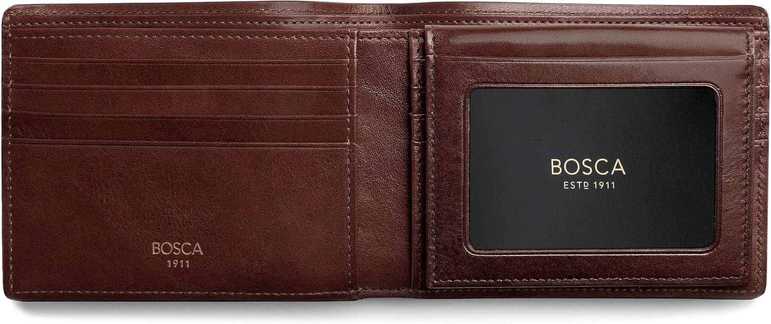 image:imageBosca Mens Leather Wallet with Removable ID Passcase Dolce Italian leather Wallet for Men 8 Card Slots Bifold Design HandStitched Detailing Polished Finish Dark BrownDark Brown