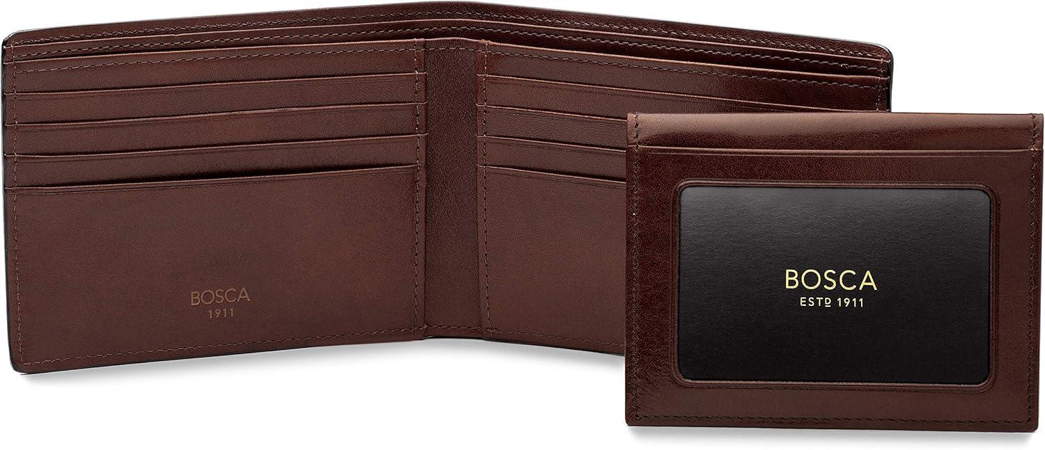 image:imageBosca Mens Leather Wallet with Removable ID Passcase Dolce Italian leather Wallet for Men 8 Card Slots Bifold Design HandStitched Detailing Polished Finish Dark BrownDark Brown