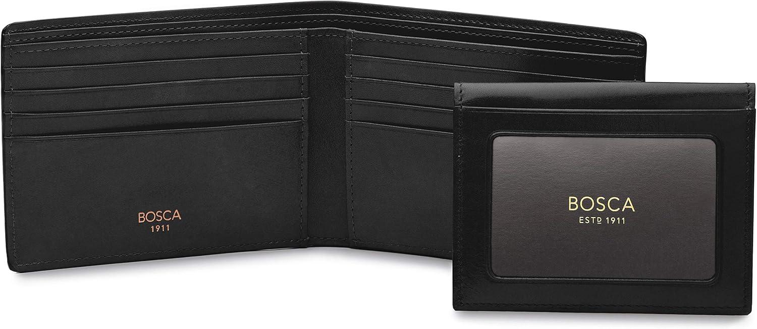 image:imageBosca Mens Leather Wallet with Removable ID Passcase Dolce Italian leather Wallet for Men 8 Card Slots Bifold Design HandStitched Detailing Polished Finish Dark BrownBlack