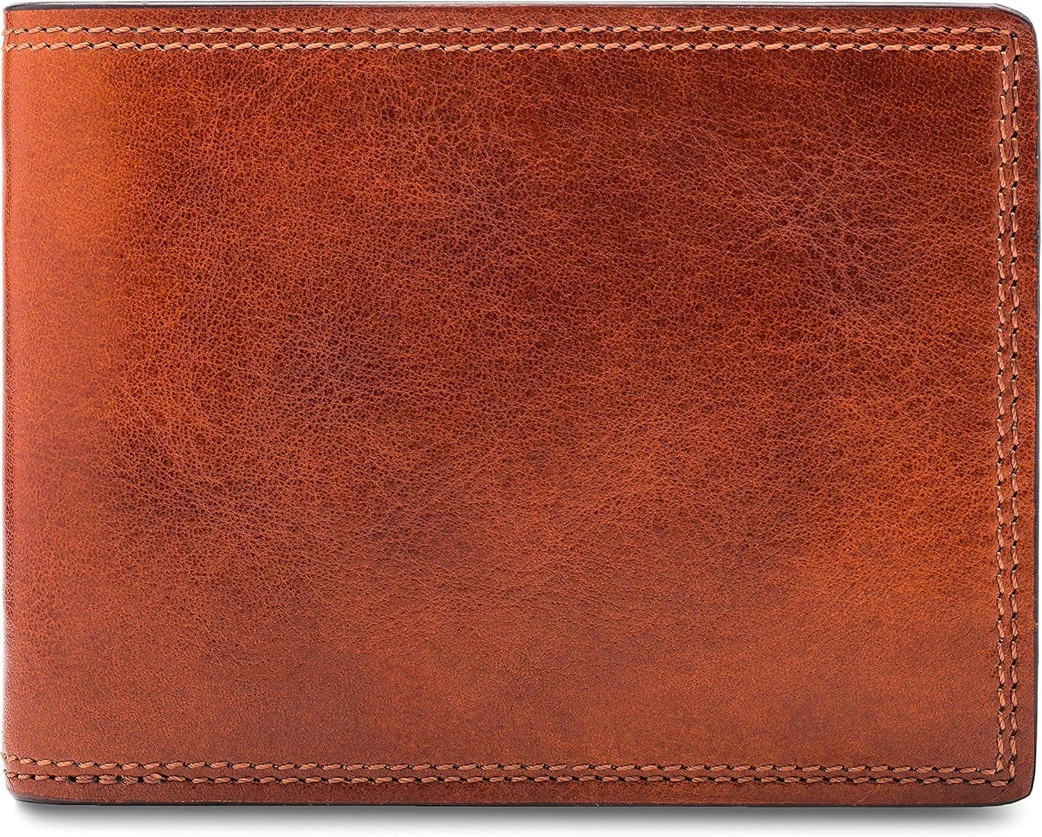 image:imageBosca Mens Leather Wallet with Removable ID Passcase Dolce Italian leather Wallet for Men 8 Card Slots Bifold Design HandStitched Detailing Polished Finish Dark BrownAmber