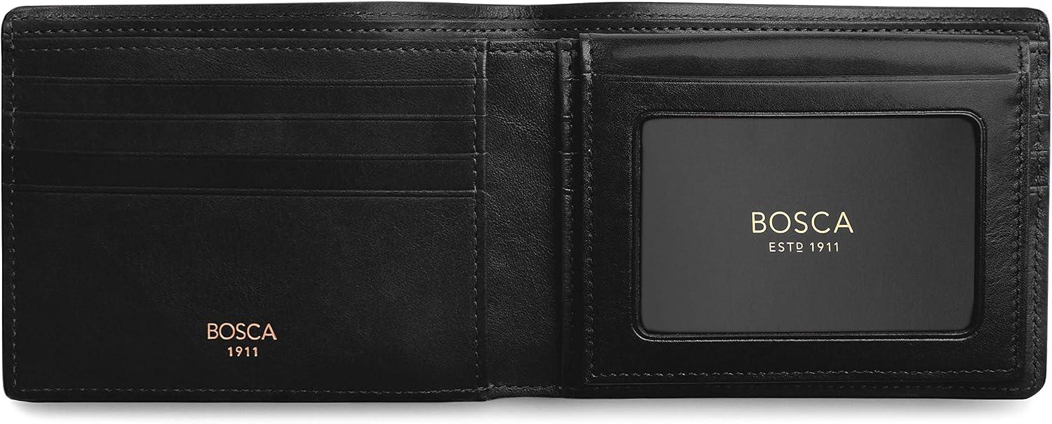 image:imageBosca Mens Leather Wallet with Removable ID Passcase Dolce Italian leather Wallet for Men 8 Card Slots Bifold Design HandStitched Detailing Polished Finish Dark BrownBlack