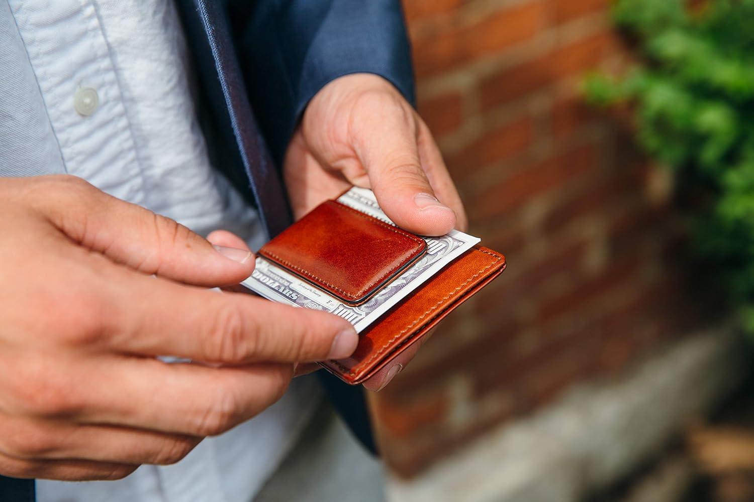 image:imageBosca Old Leather RFID Blocking Front Pocket Wallet with Magnetic Money Clip Leather Wallet for MenAmber