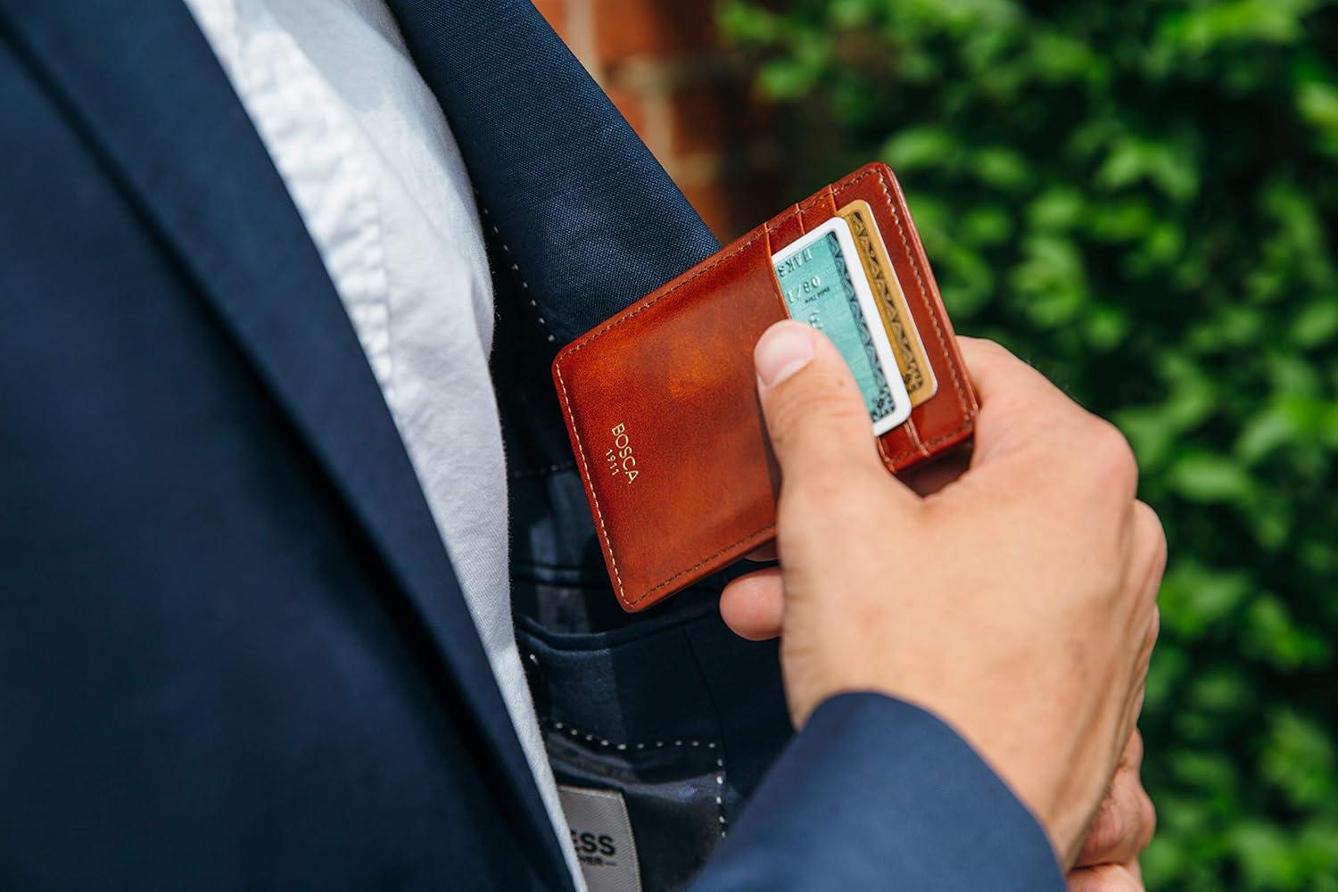 image:imageBosca Old Leather RFID Blocking Front Pocket Wallet with Magnetic Money Clip Leather Wallet for MenAmber