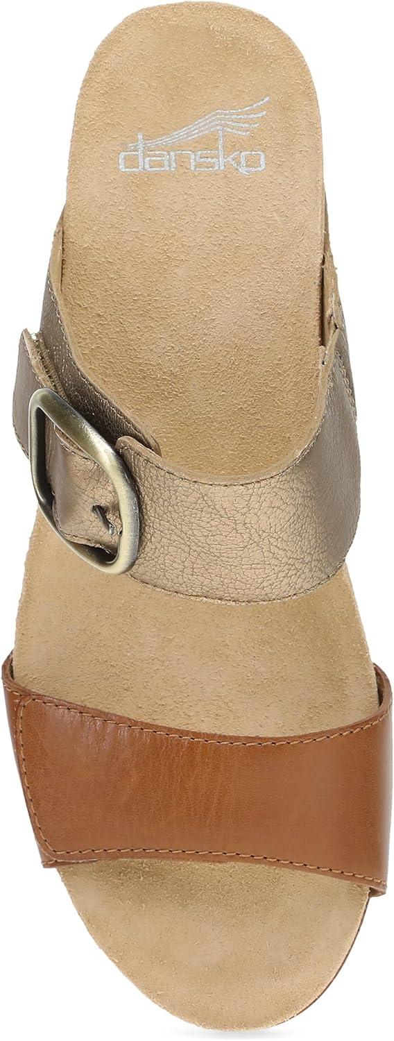 image:imageDansko Shannon SlipOn Wedge Sandal for Women CorkEVA Wedge with Arch Support Fully Adjustable StrapsVersatile Casual to Dressy FootwearGold Tan