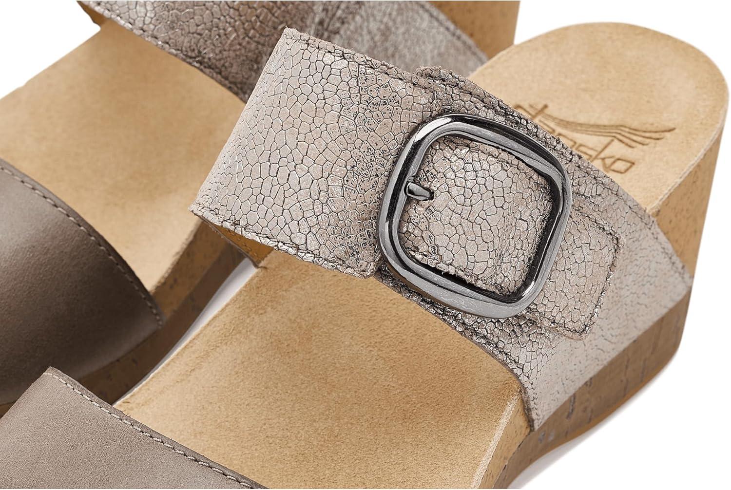 image:imageDansko Shannon SlipOn Wedge Sandal for Women CorkEVA Wedge with Arch Support Fully Adjustable StrapsVersatile Casual to Dressy FootwearPewterTaupe