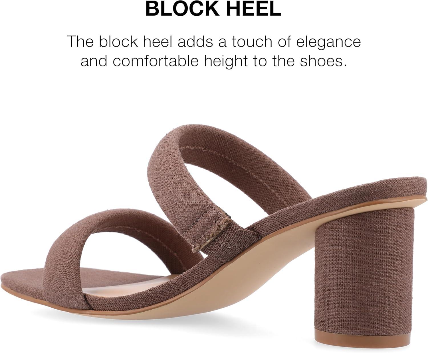 image:imageJournee Womens Double Strap Puff Linen Slip On Round Covered Heel Open Square Toe Aniko Comfort SandalsBrown