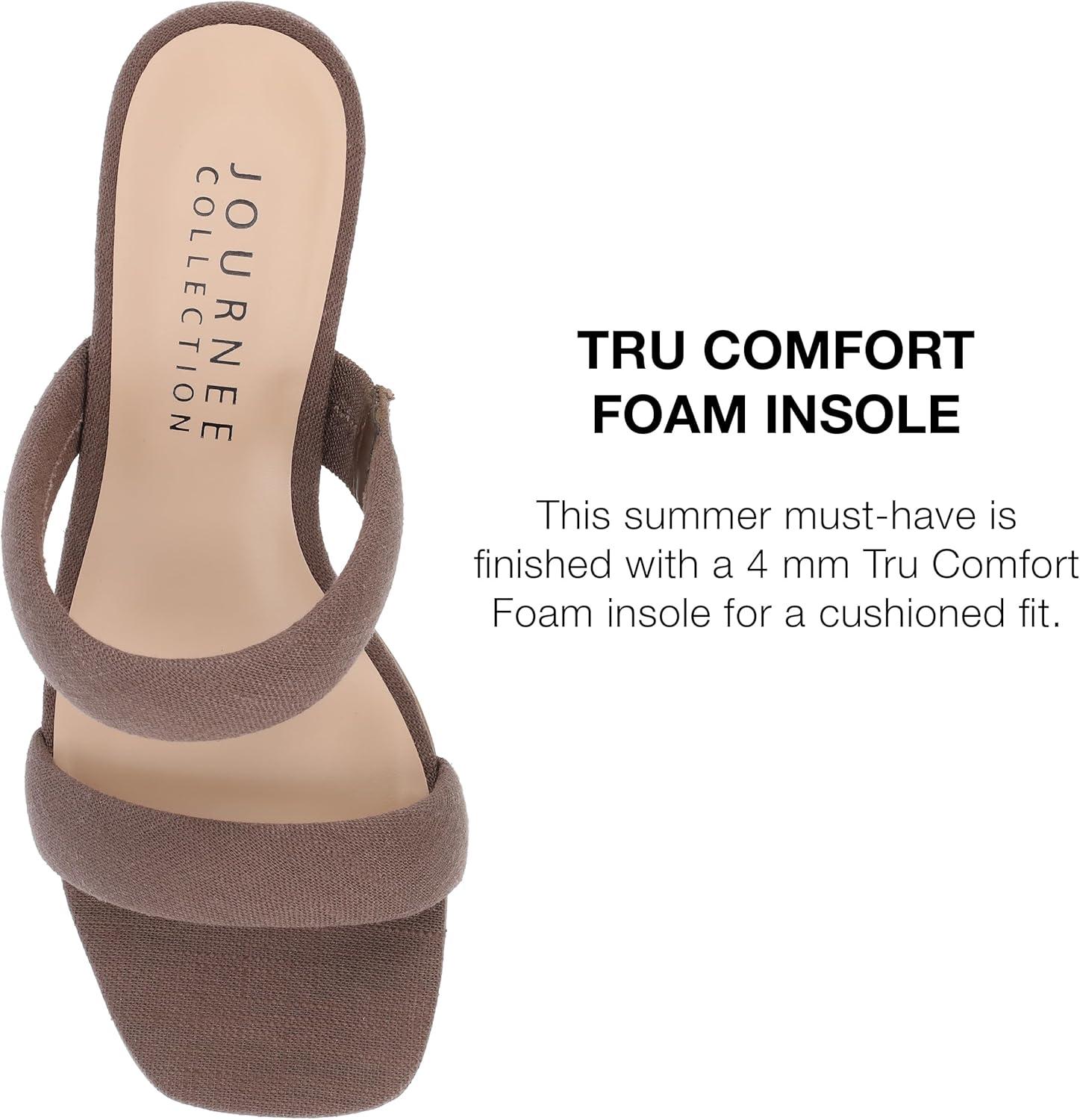 image:imageJournee Womens Double Strap Puff Linen Slip On Round Covered Heel Open Square Toe Aniko Comfort SandalsBrown