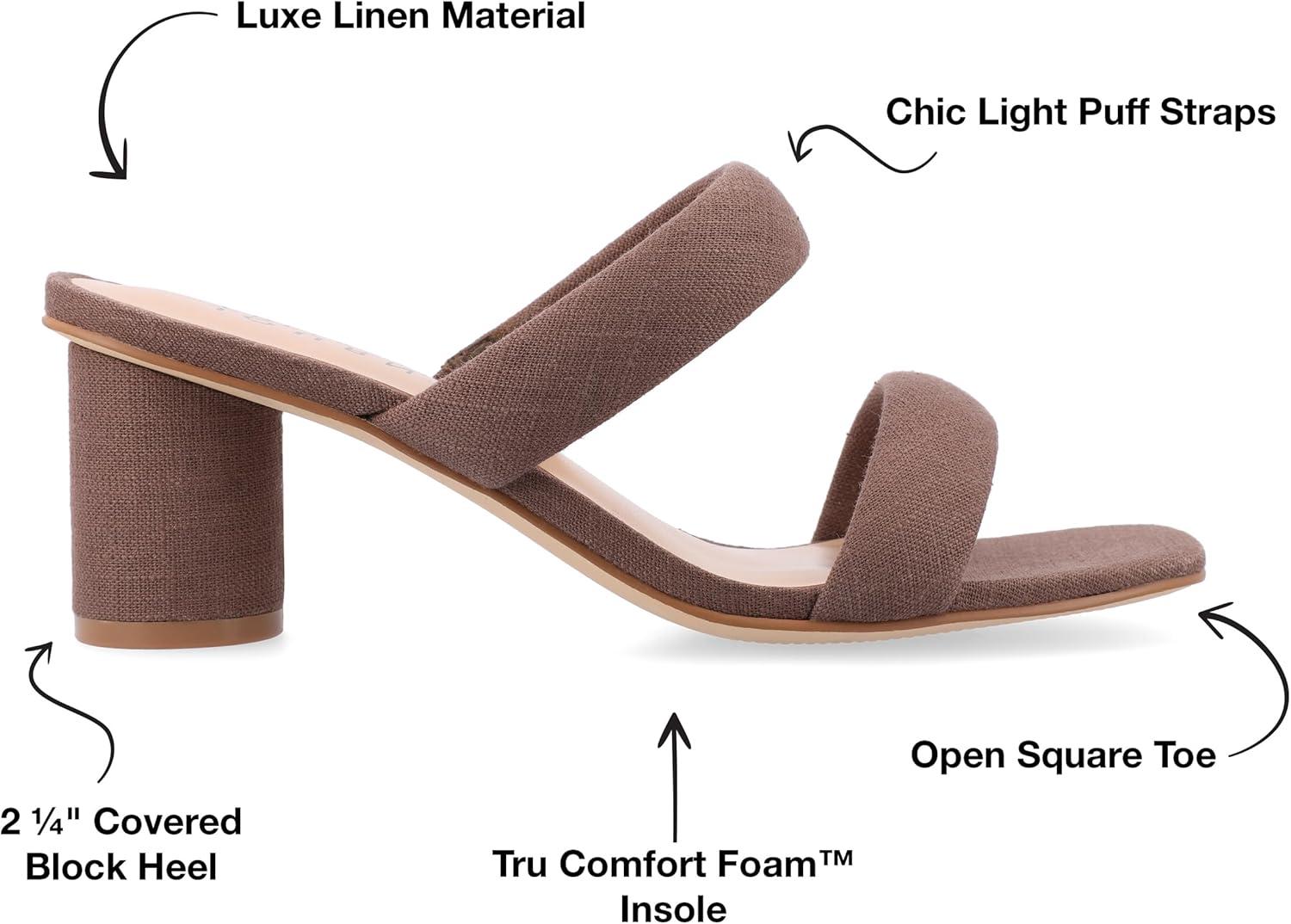 image:imageJournee Womens Double Strap Puff Linen Slip On Round Covered Heel Open Square Toe Aniko Comfort SandalsBrown