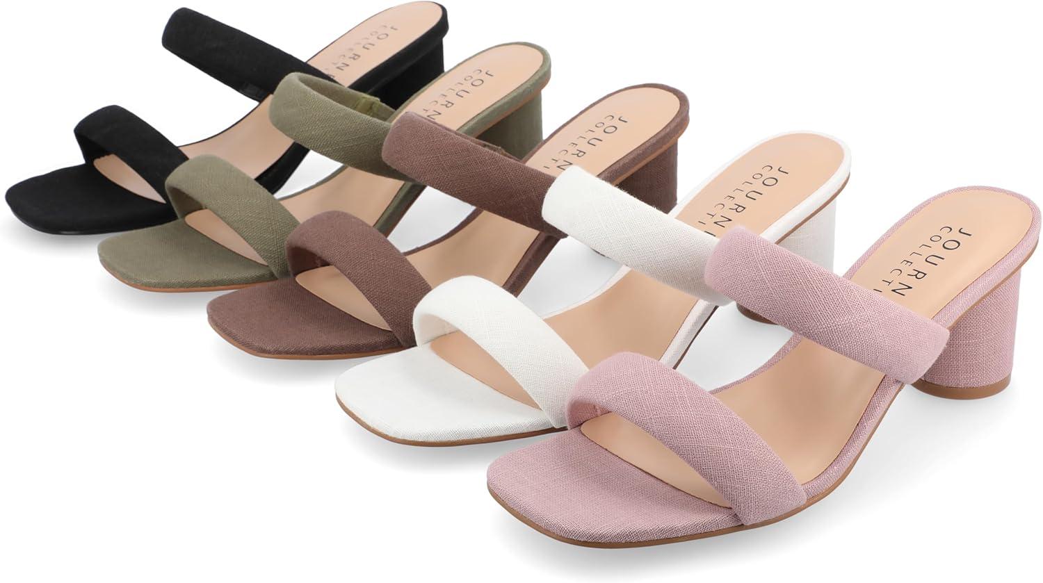 image:imageJournee Womens Double Strap Puff Linen Slip On Round Covered Heel Open Square Toe Aniko Comfort SandalsGreen