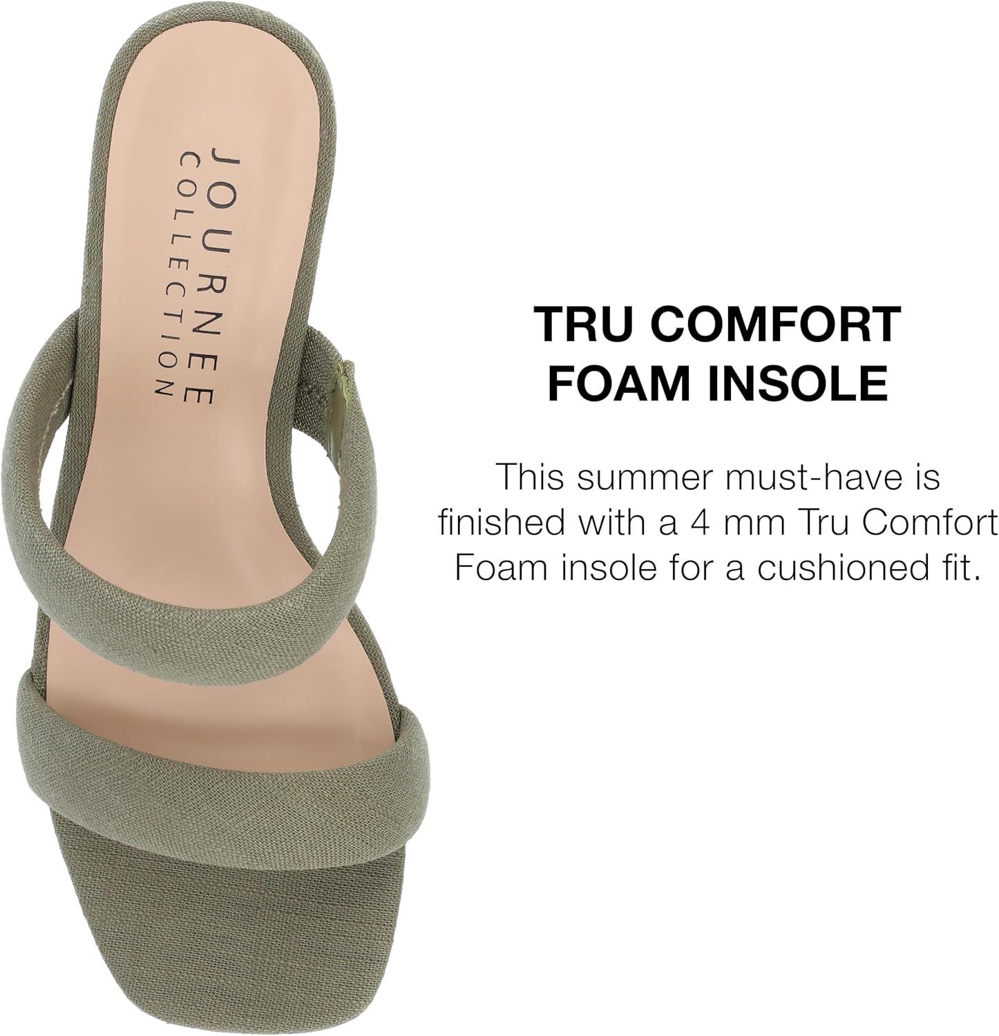 image:imageJournee Womens Double Strap Puff Linen Slip On Round Covered Heel Open Square Toe Aniko Comfort SandalsGreen