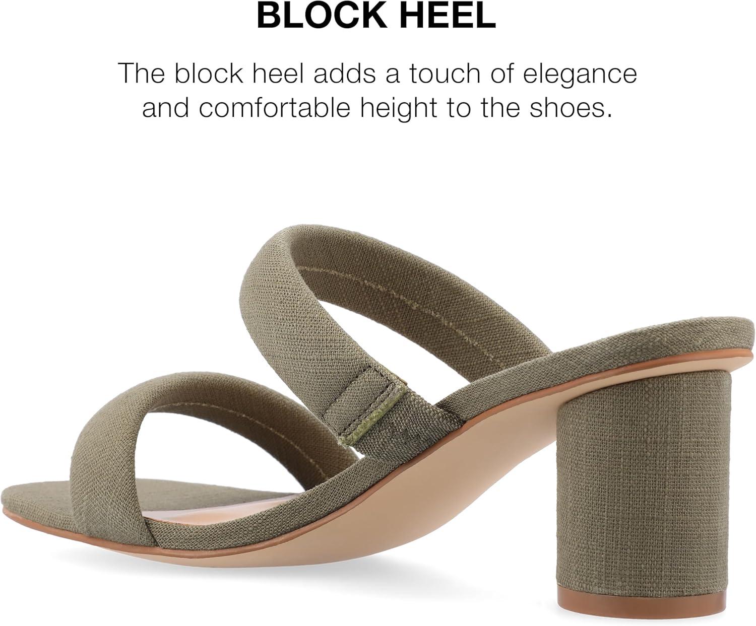 image:imageJournee Womens Double Strap Puff Linen Slip On Round Covered Heel Open Square Toe Aniko Comfort SandalsGreen