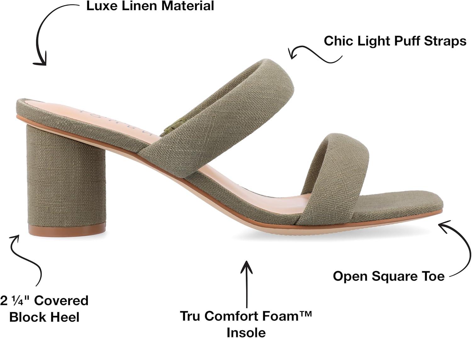image:imageJournee Womens Double Strap Puff Linen Slip On Round Covered Heel Open Square Toe Aniko Comfort SandalsGreen