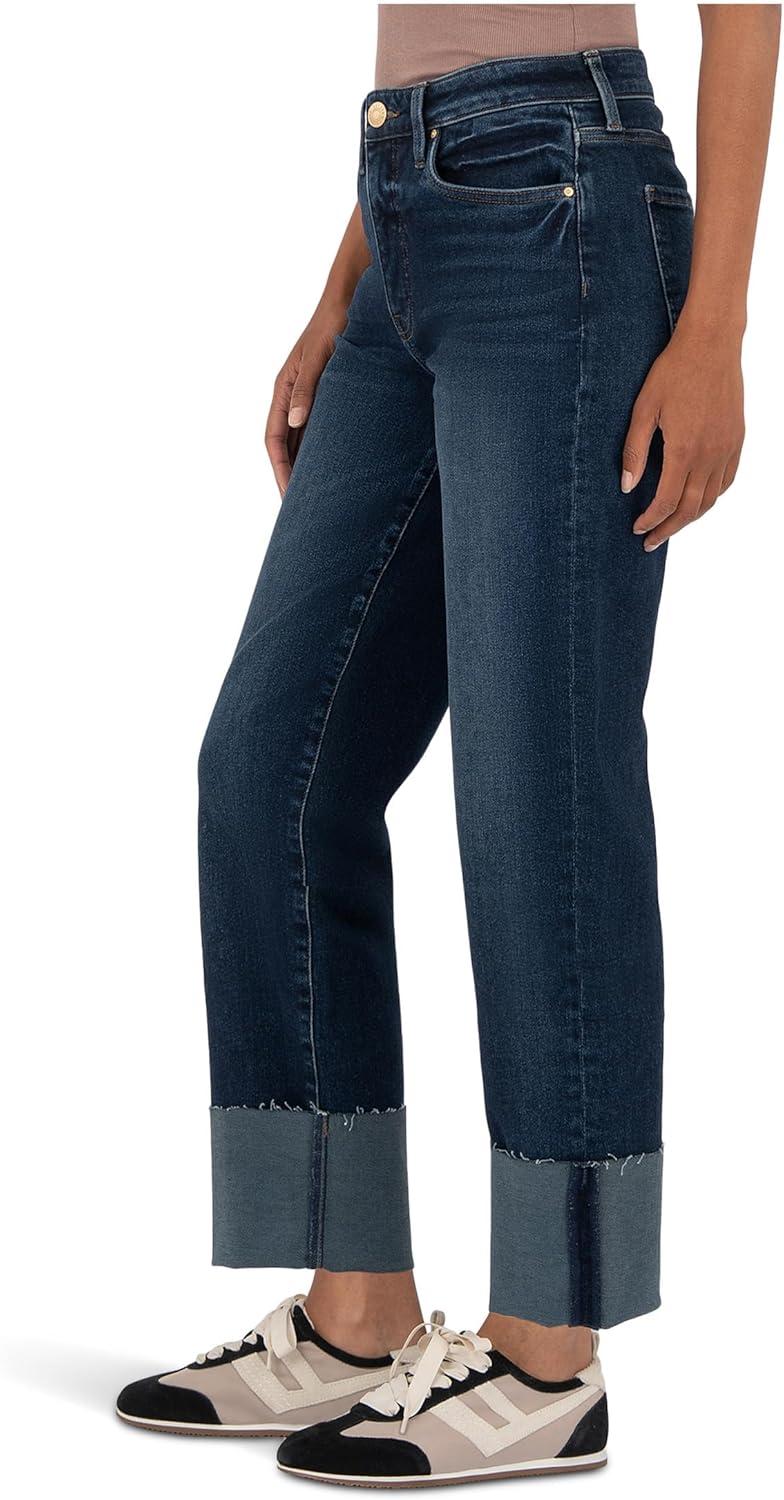 image:imageKUT from The Kloth Womens Fay High Rise Fab Ab Straight Legroll Up Raw HemUnequalled