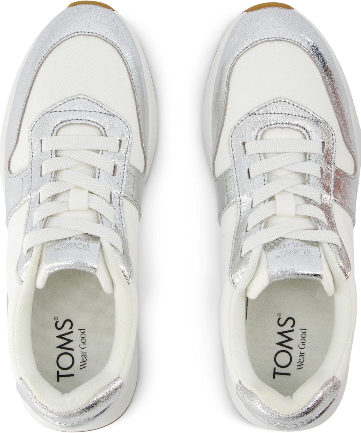 image:imageToms Womens Verona MidWater Repellent Silver Crinkle Metallic Leather Vintage Twill