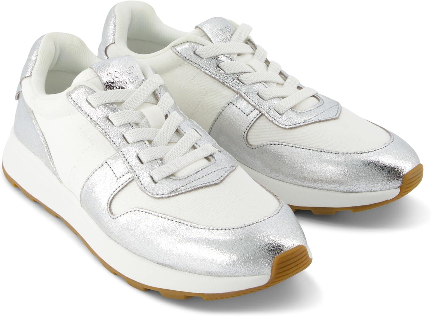 image:imageToms Womens Verona MidWater Repellent Silver Crinkle Metallic Leather Vintage Twill