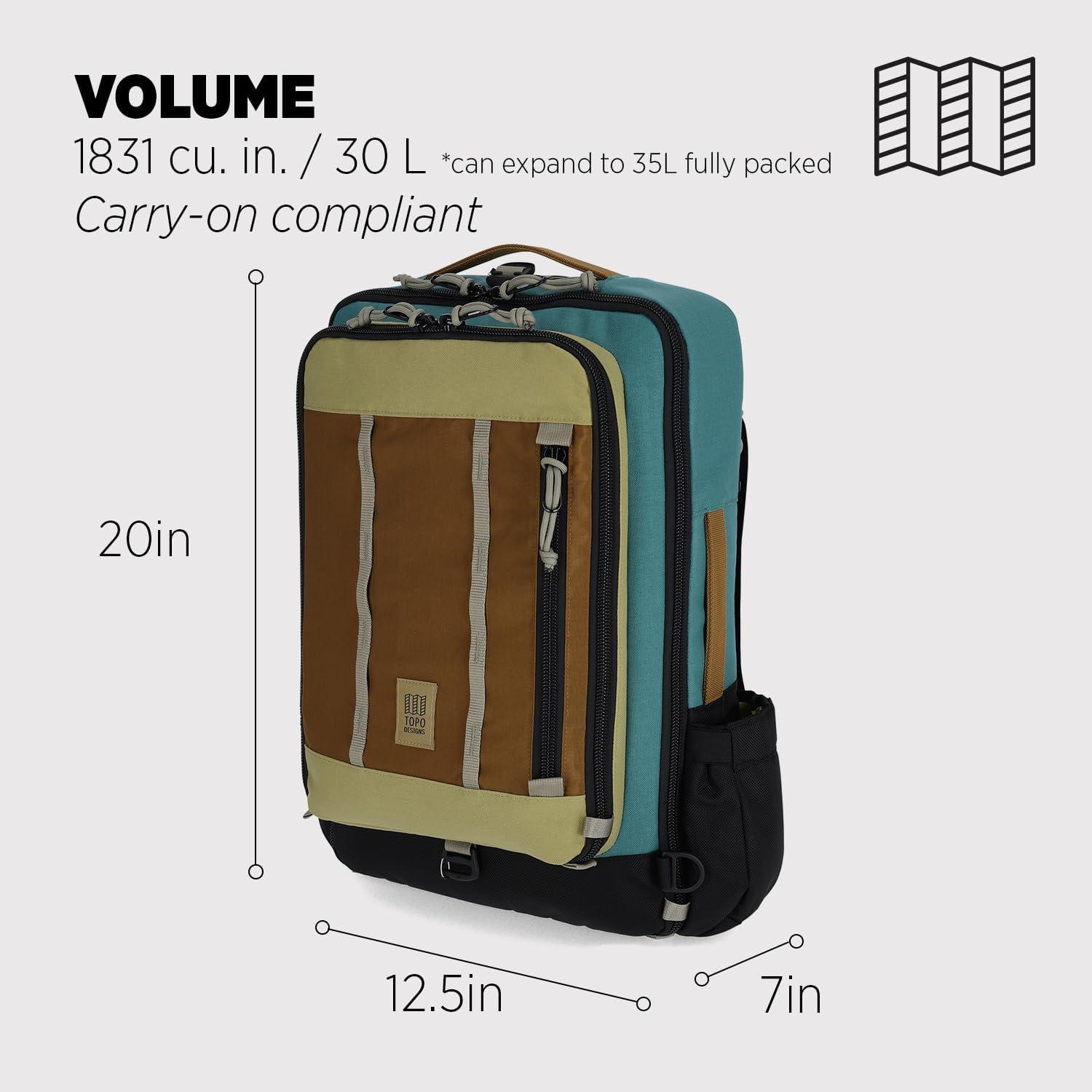 image:imageTopo Designs Global Travel Bag 3040 Liter Carryon Compliant Versatile Pack 3 Carry Options External Laptop Sleeve EcoFriendly 30L Apex Pond BlueCaribbeanDark Khaki