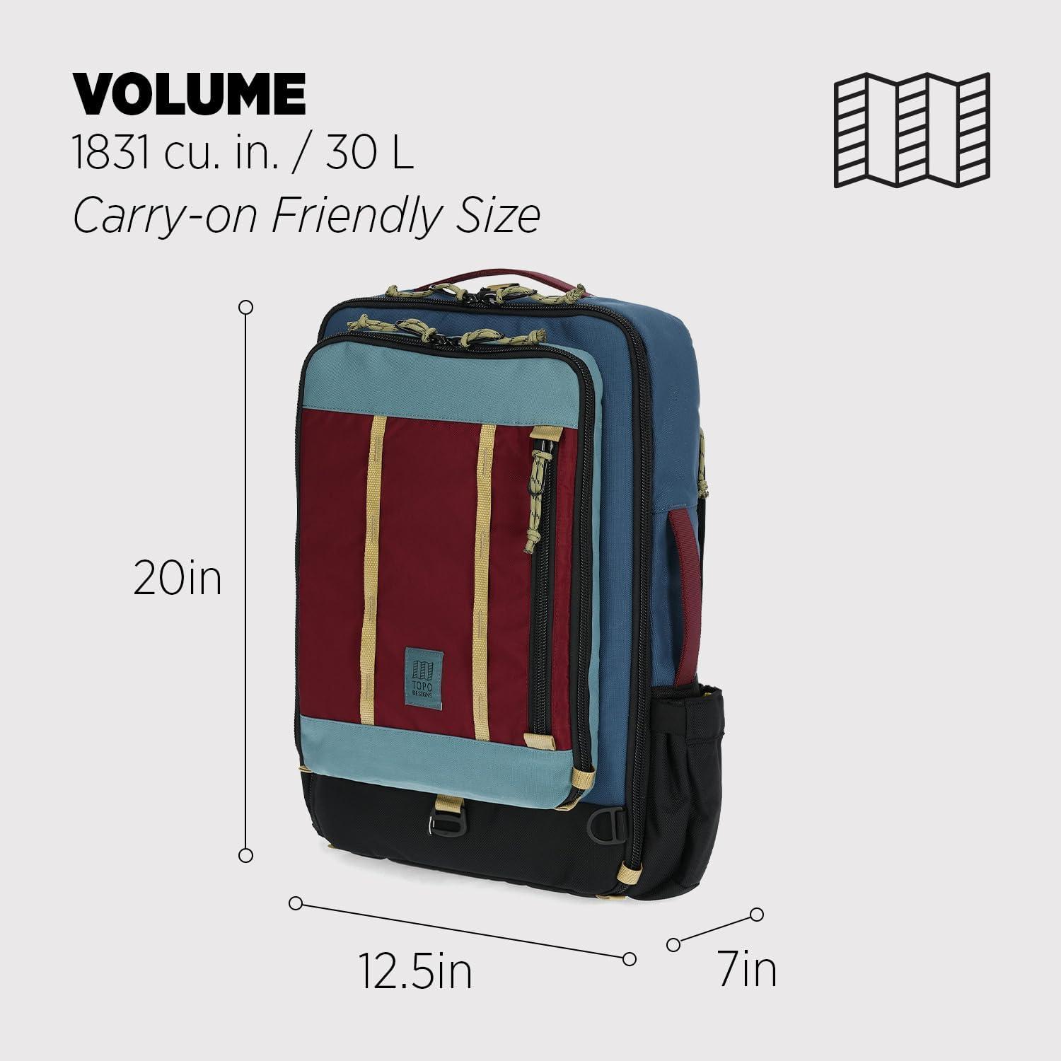 image:imageTopo Designs Global Travel Bag 3040 Liter Carryon Compliant Versatile Pack 3 Carry Options External Laptop Sleeve EcoFriendly 30L Apex Pond BlueDark Denim Burgundy