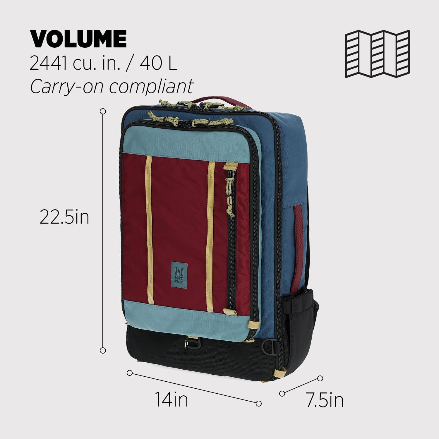 image:imageTopo Designs Global Travel Bag 3040 Liter Carryon Compliant Versatile Pack 3 Carry Options External Laptop Sleeve EcoFriendly 30L Apex Pond BlueDark DenimBurgundy