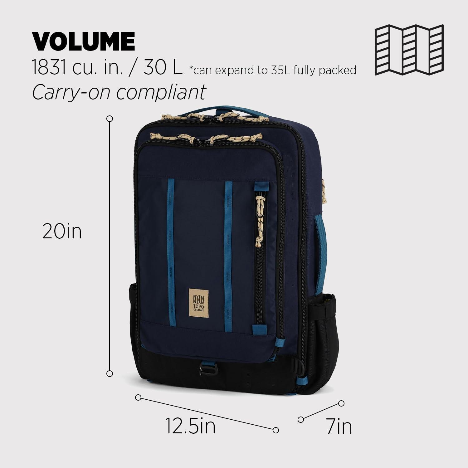 image:imageTopo Designs Global Travel Bag 3040 Liter Carryon Compliant Versatile Pack 3 Carry Options External Laptop Sleeve EcoFriendly 30L Apex Pond BlueNavySahara
