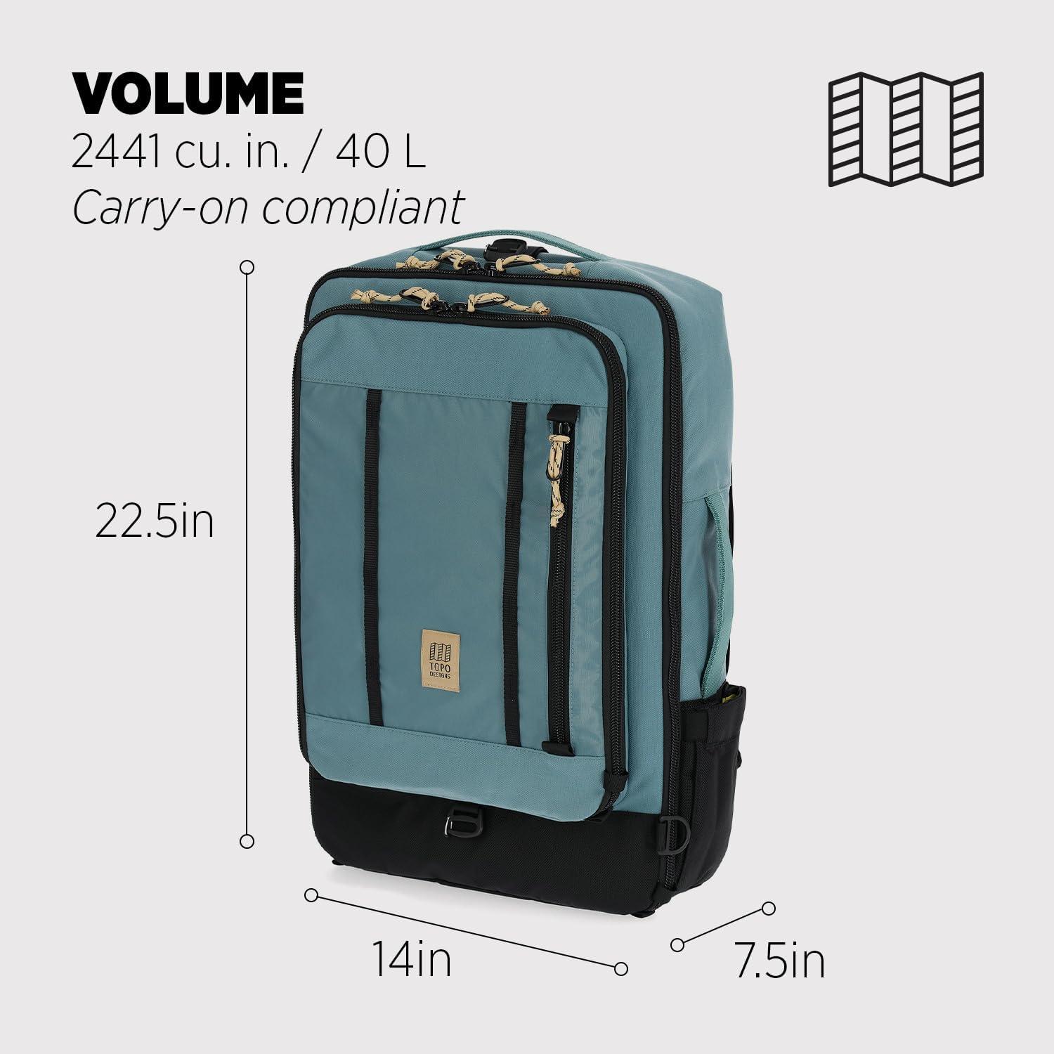 image:imageTopo Designs Global Travel Bag 3040 Liter Carryon Compliant Versatile Pack 3 Carry Options External Laptop Sleeve EcoFriendly 30L Apex Pond BlueSea Pine