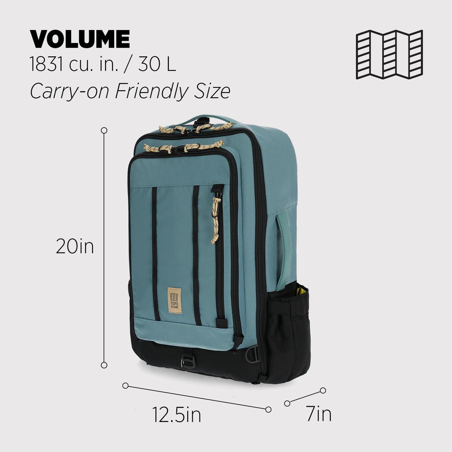 image:imageTopo Designs Global Travel Bag 3040 Liter Carryon Compliant Versatile Pack 3 Carry Options External Laptop Sleeve EcoFriendly 30L Apex Pond BlueSea Pine