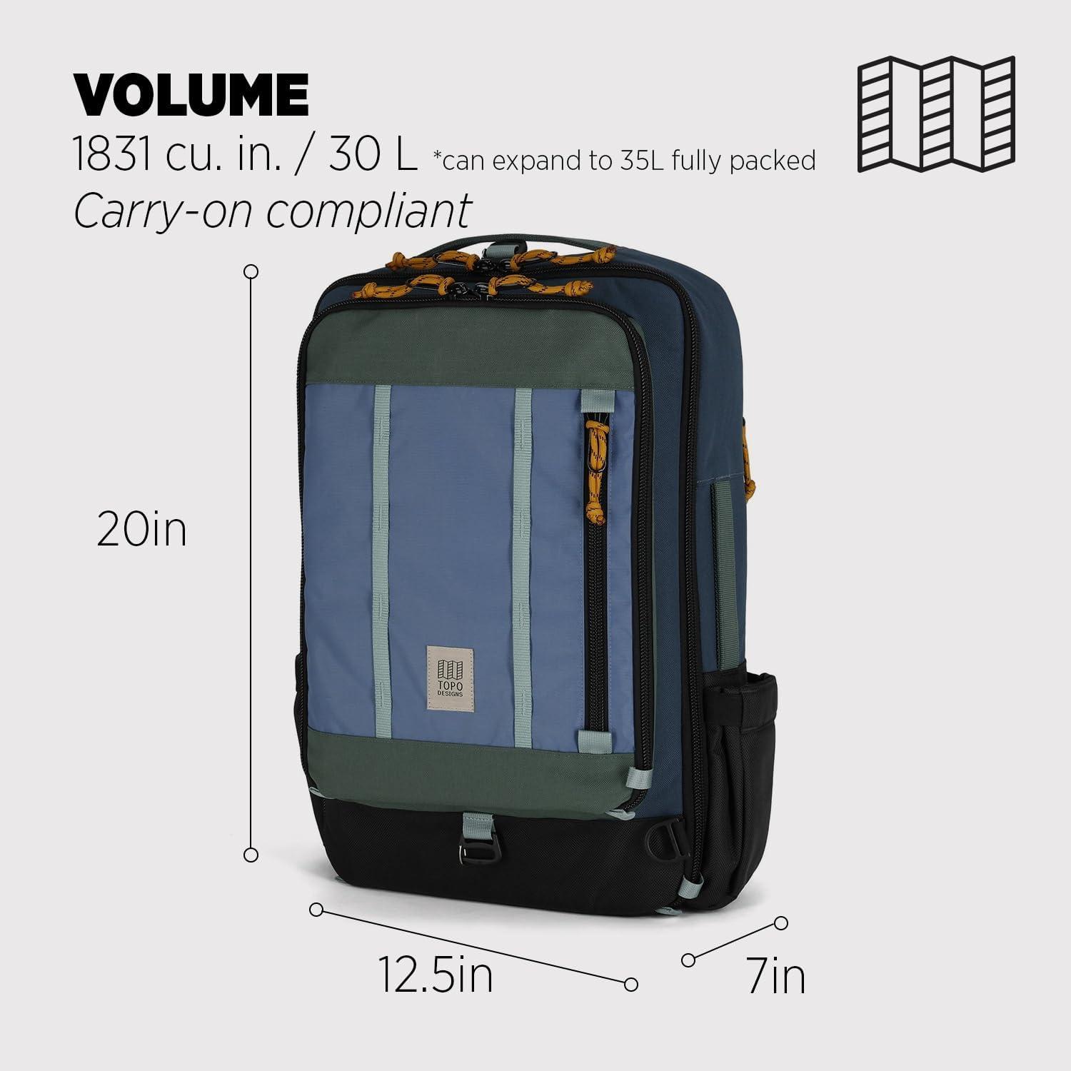 image:imageTopo Designs Global Travel Bag 3040 Liter Carryon Compliant Versatile Pack 3 Carry Options External Laptop Sleeve EcoFriendly 30L Apex Pond BlueStone BlueForest