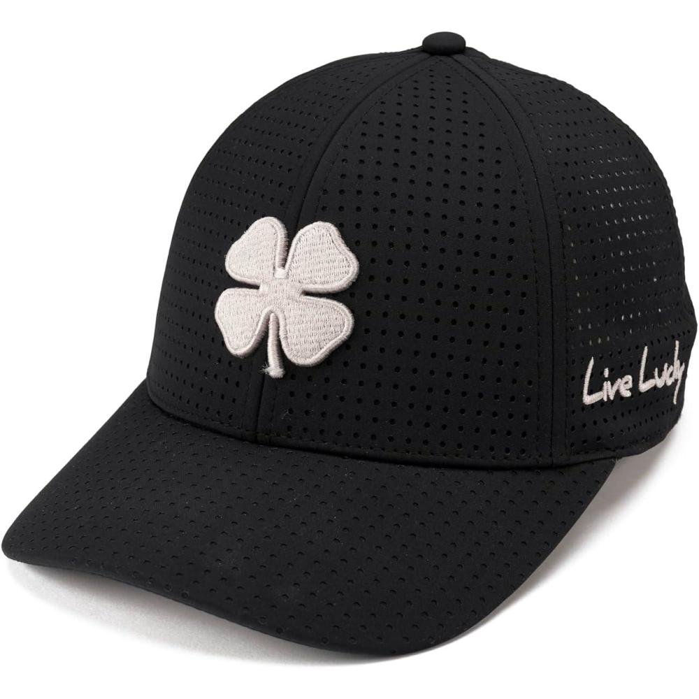 image:imageBlack Clover Unisex Standard Perf Fitted Golf HatBlack Perforated Hat3d Silver Clover