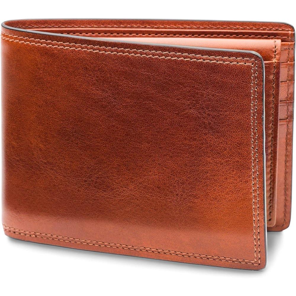 image:imageBosca Mens Leather Wallet with Removable ID Passcase Dolce Italian leather Wallet for Men 8 Card Slots Bifold Design HandStitched Detailing Polished Finish Dark BrownAmber