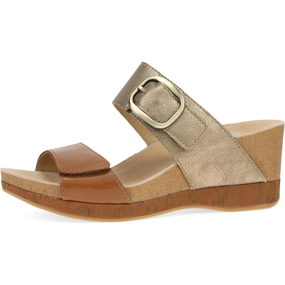 image:imageDansko Shannon SlipOn Wedge Sandal for Women  CorkEVA Wedge with Arch Support Fully Adjustable StrapsVersatile Casual to Dressy FootwearGold Tan