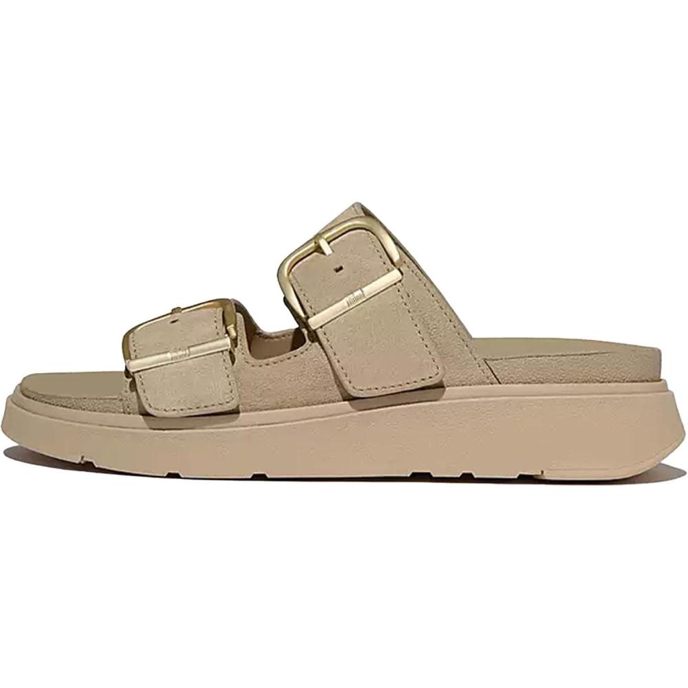image:imageFitFlop Womens GenFF Buckle TwoBar Suede Slides Lightweight Ergonomic Adjustable SlipOn Platform Sandals wChunky SoleCappuccino