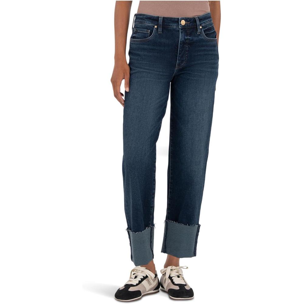 image:imageKUT from The Kloth Womens Fay High Rise Fab Ab Straight Legroll Up Raw HemUnequalled