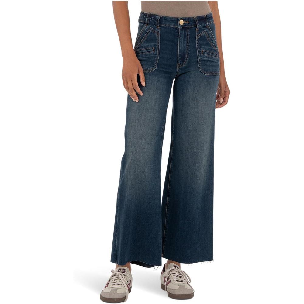 image:imageKUT from The Kloth Womens Meg HighRise Porck Chop Front Pockets Wide Leg Raw HemAdvantaged