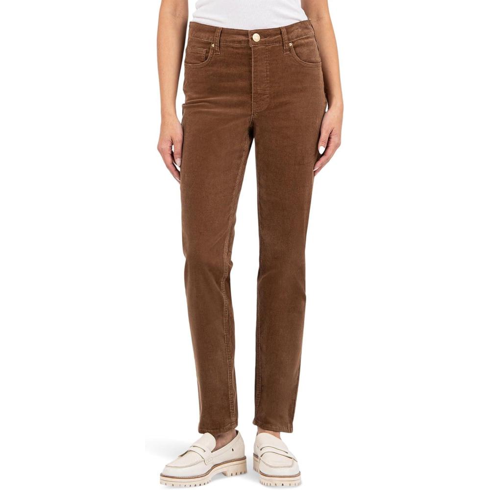 image:imageKUT from The Kloth Womens Rachael Corduroy High Rise Fab Ab Mom Regular HemLong in RosemaryCognac