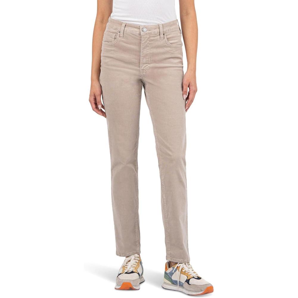 image:imageKUT from The Kloth Womens Rachael Corduroy High Rise Fab Ab Mom Regular HemLong in RosemarySand