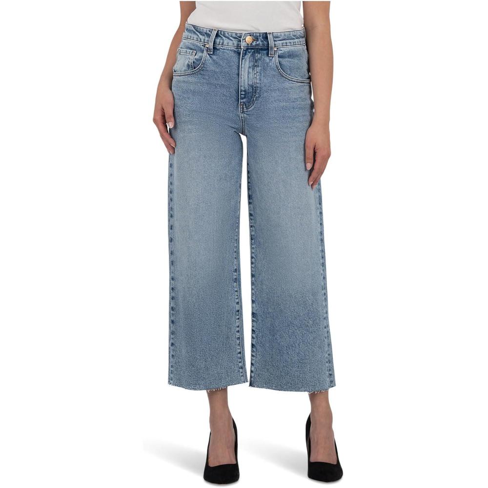 image:imageKUT from the Kloth Womens Gwen HighRise Wide Leg Slouchy Raw Hem 5 Pockets in AcuteAcute