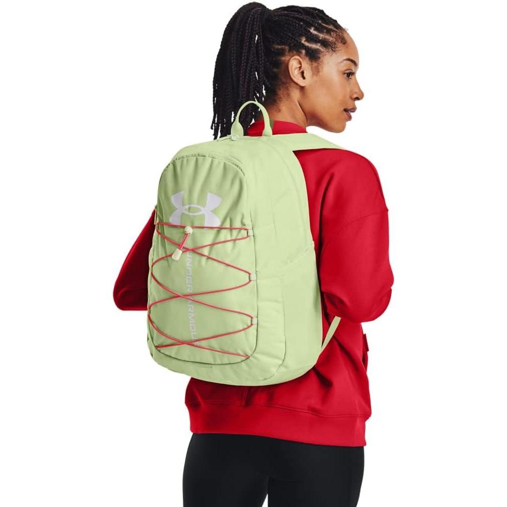 image:imageUnder Armour Hustle Sport Backpack369 Phosphor Green Bolt Red White