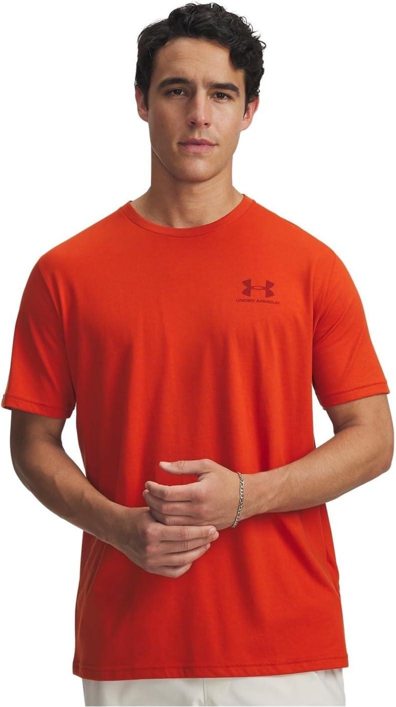 image:imageUnder Armour Mens Sportstyle Left Chest ShortSleeve TShirt842 Surplus Orange Cinna Red