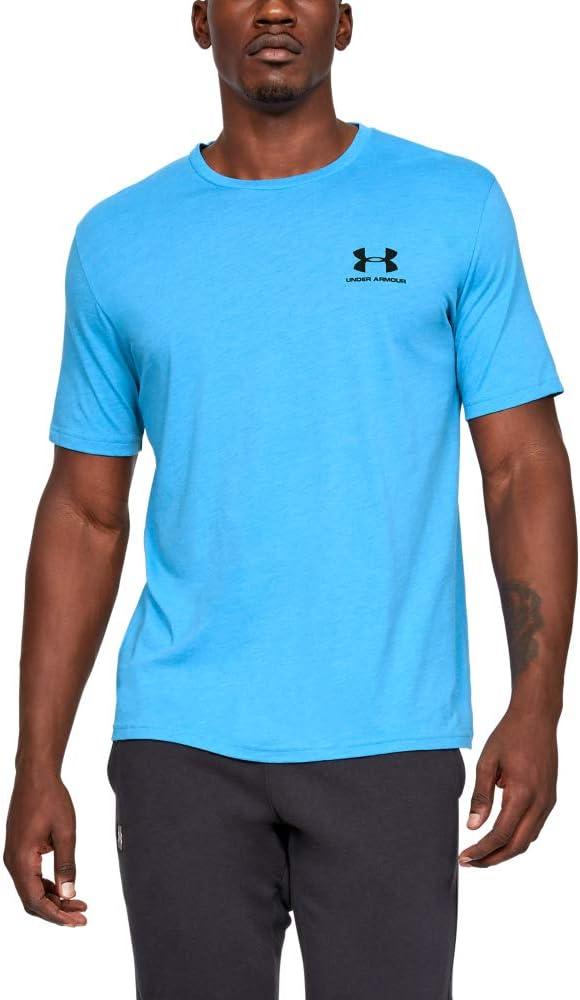 image:imageUnder Armour Mens Sportstyle Left Chest ShortSleeve TShirtEther Blue Medium Heather 452Black