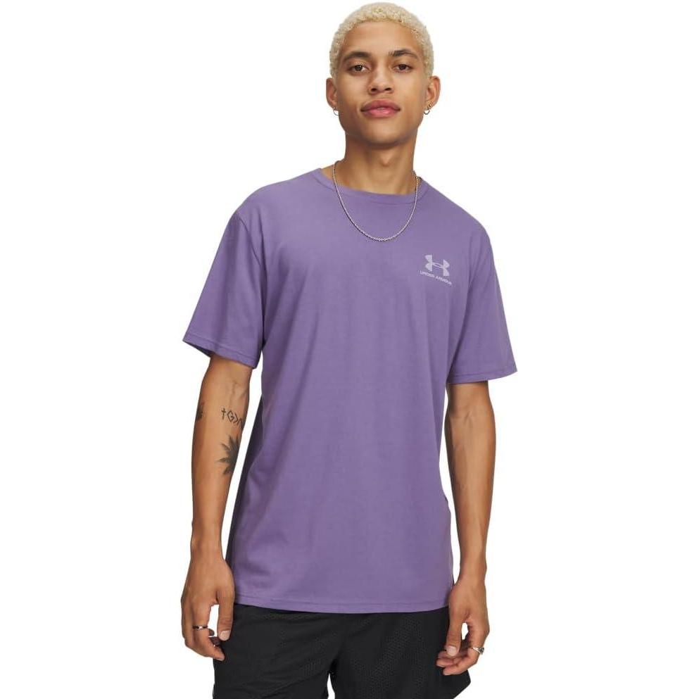 image:imageUnder Armour Mens Sportstyle Left Chest ShortSleeve TShirt521 Purple Luxe White