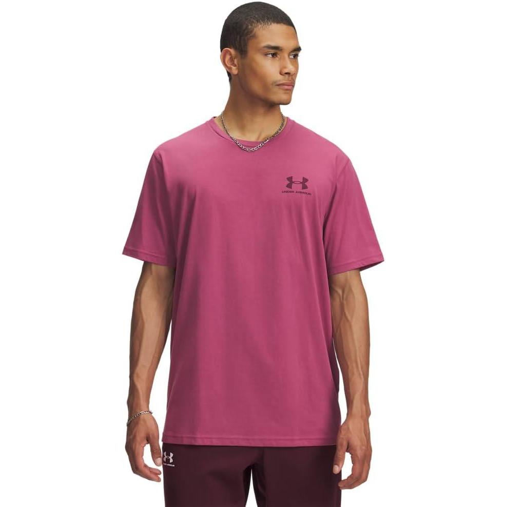 image:imageUnder Armour Mens Sportstyle Left Chest ShortSleeve TShirt659 Fuchsia Dusk Dark Maroon