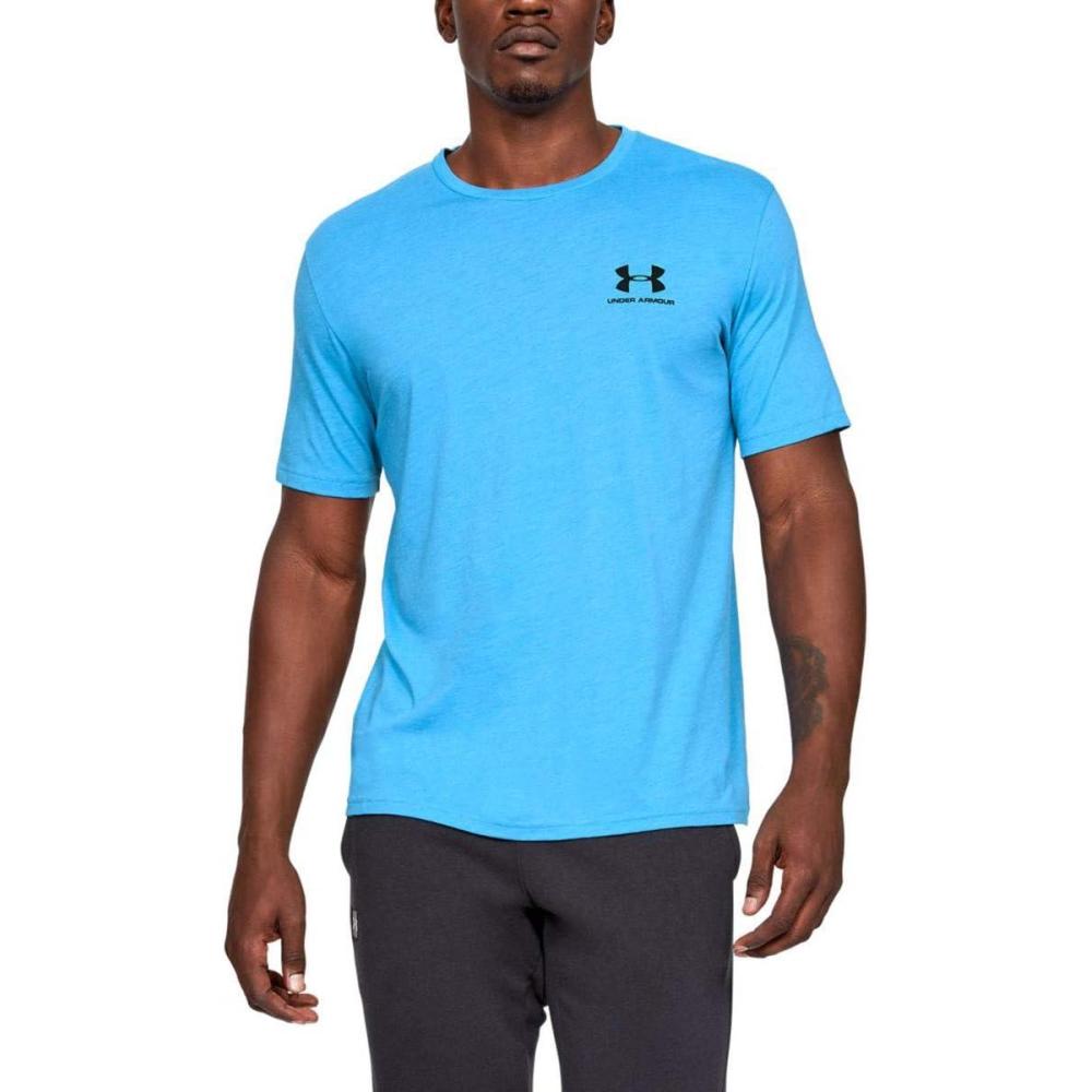 image:imageUnder Armour Mens Sportstyle Left Chest ShortSleeve TShirtEther Blue Medium Heather 452Black