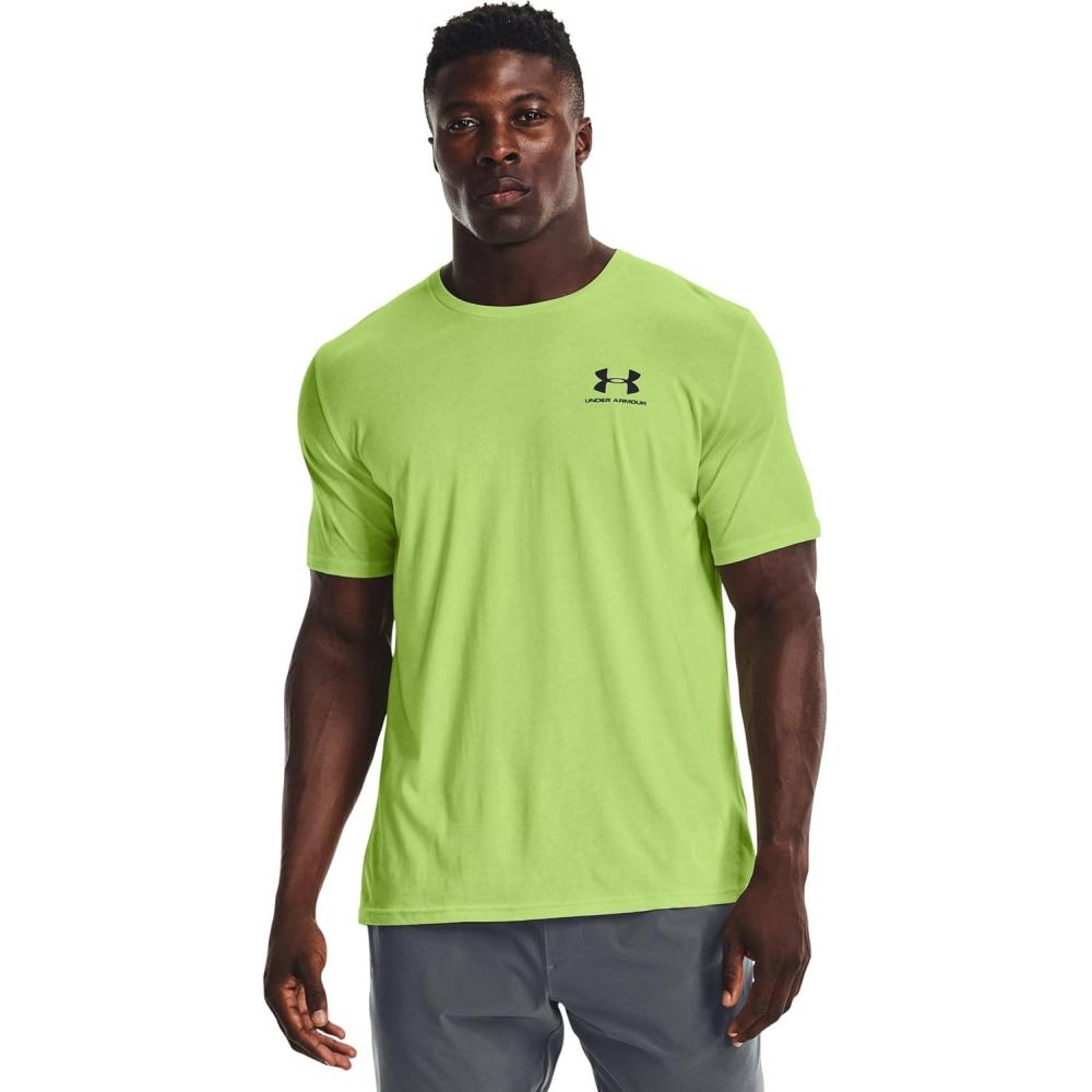 image:imageUnder Armour Mens Sportstyle Left Chest ShortSleeve TShirtLime Foam 368Black