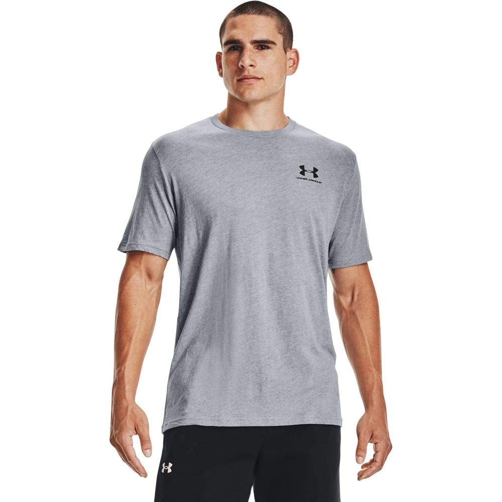 image:imageUnder Armour Mens Sportstyle Left Chest ShortSleeve TShirtSteel Light Heather 036Black