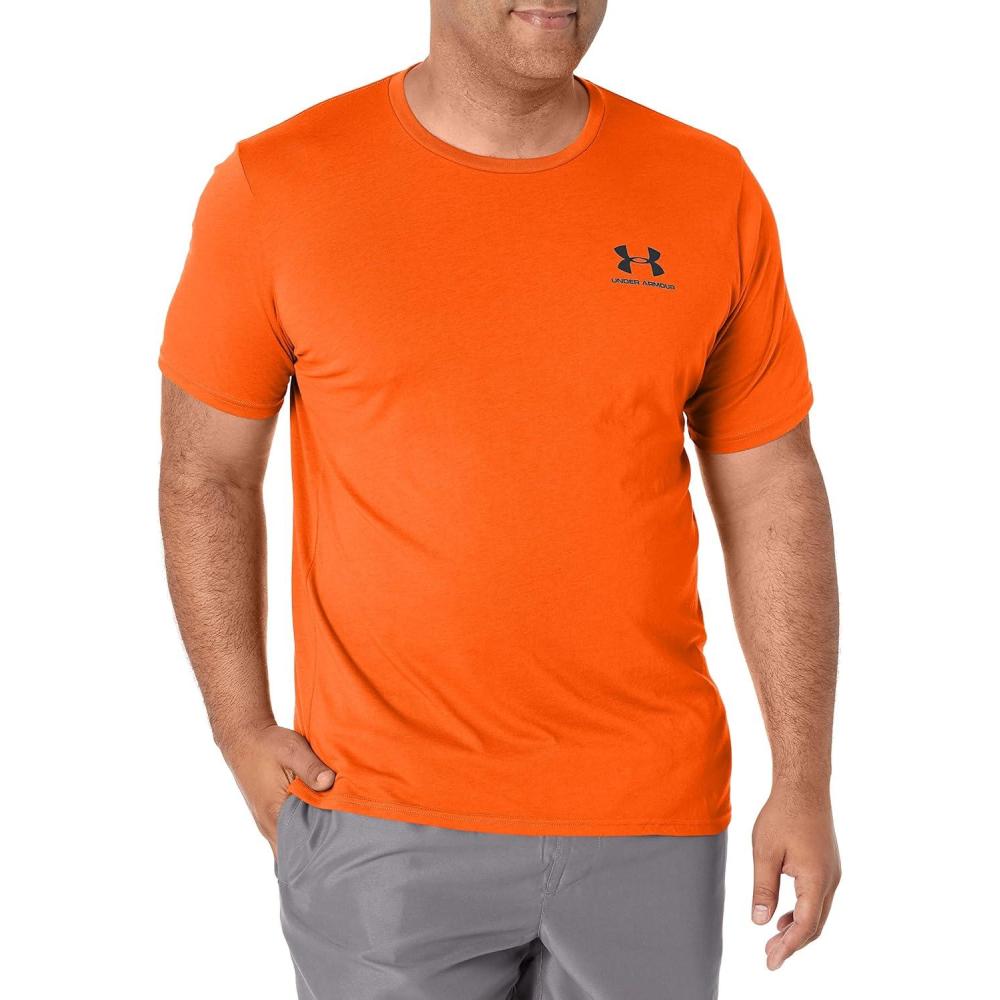 image:imageUnder Armour Mens Sportstyle Left Chest ShortSleeve TShirtUltra Orange 856Black