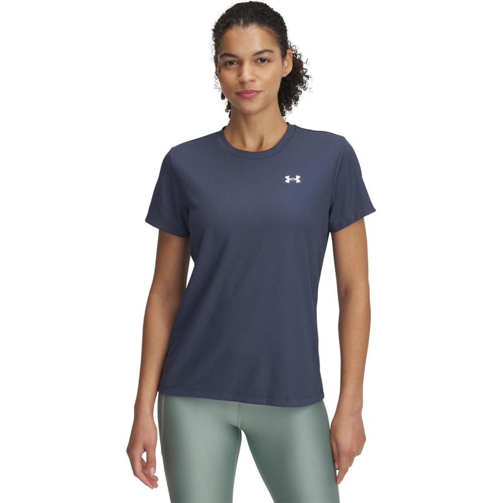image:imageUnder Armour Womens Tech Ribbed Short Sleeve CrewDownpour GrayWhite