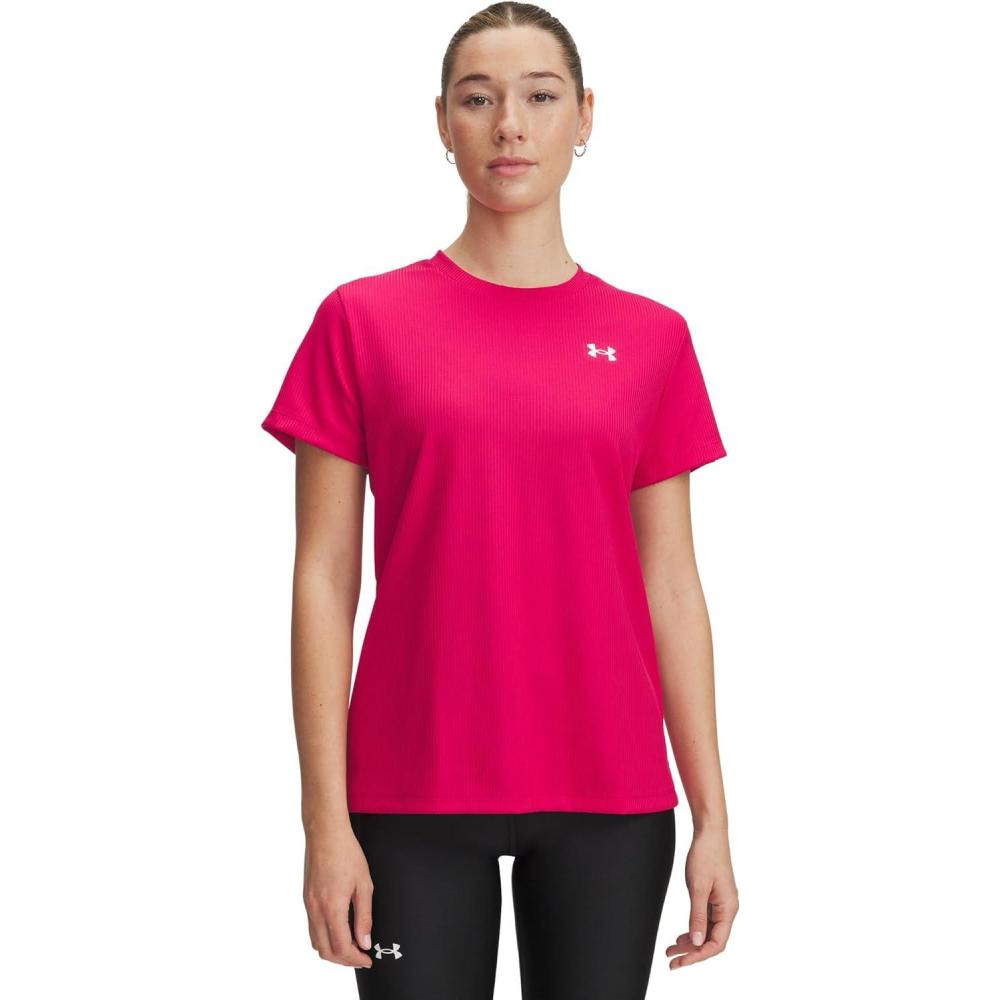 image:imageUnder Armour Womens Tech Ribbed Short Sleeve CrewShaded FuchsiaWhite